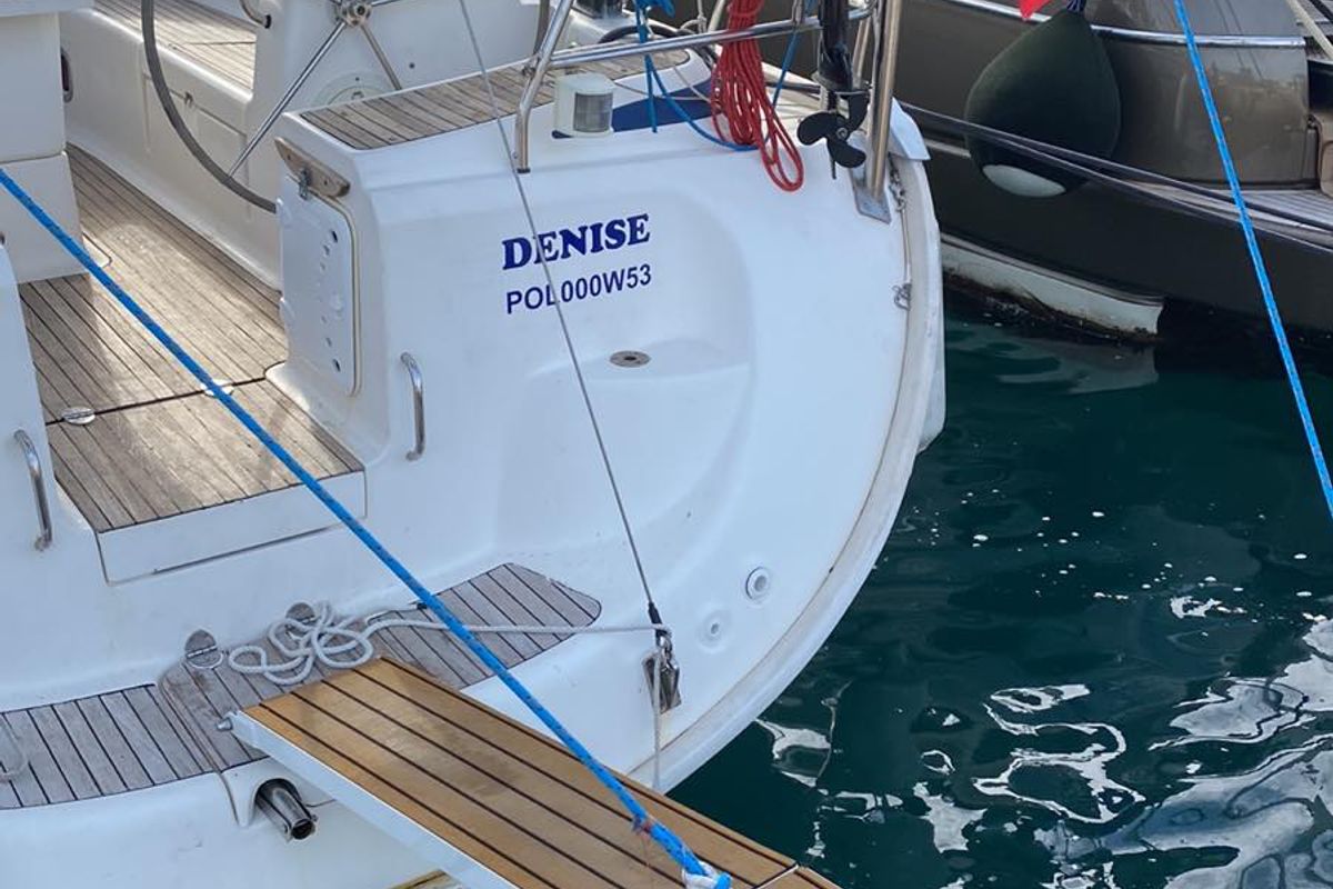 Exterior view of Denise, a Bavaria 46 sailboat at Municipal Unit of Ellomenos, Greece