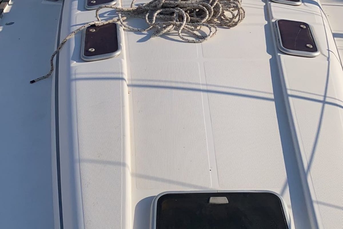 Deck of Denise, a Bavaria 46 sailboat at Municipal Unit of Ellomenos, Greece