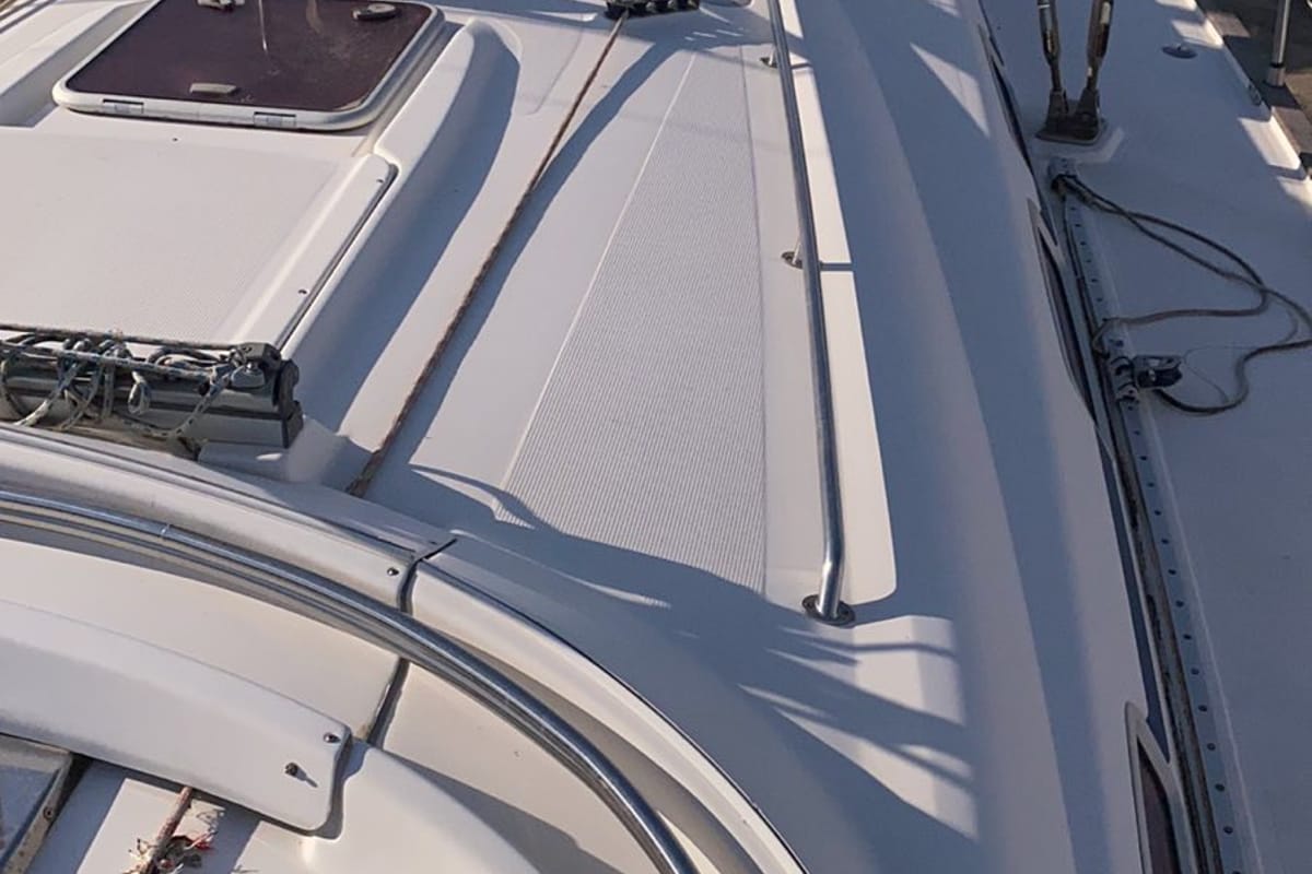 Deck of Denise, a Bavaria 46 sailboat at Municipal Unit of Ellomenos, Greece