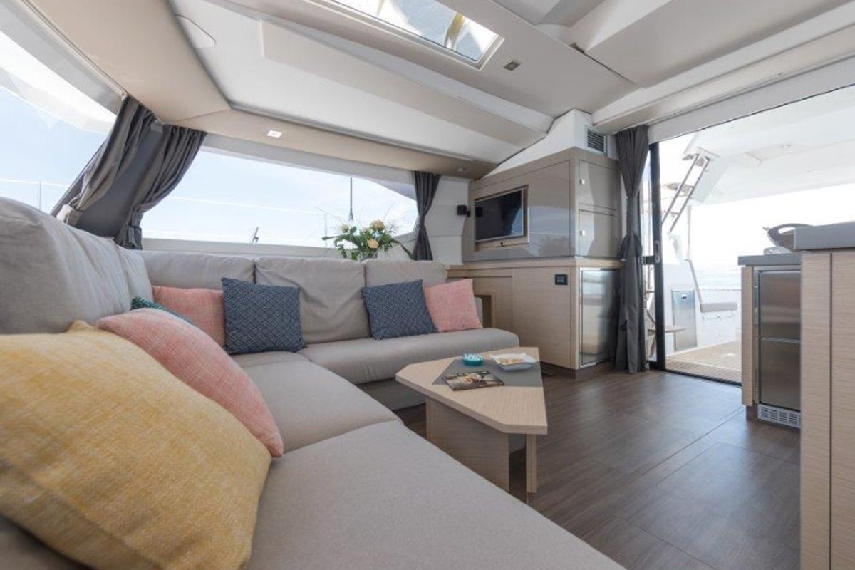 Salon of HERMES, a Fountaine Pajot Saona 47 catamaran at Grad Kaštela, Croatia