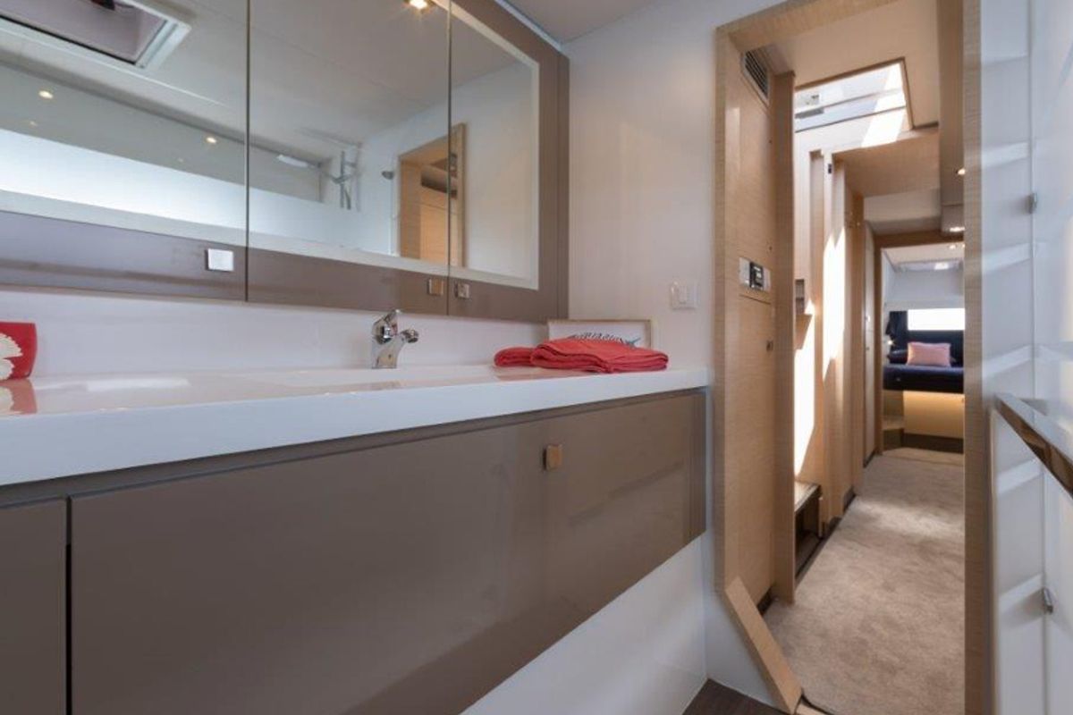 Head on HERMES, a Fountaine Pajot Saona 47 catamaran at Grad Kaštela, Croatia