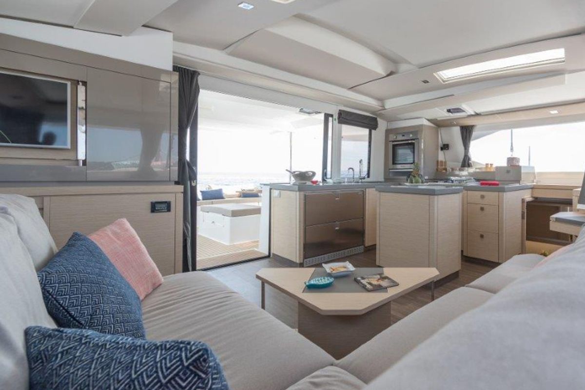 Galley of HERMES, a Fountaine Pajot Saona 47 catamaran at Grad Kaštela, Croatia