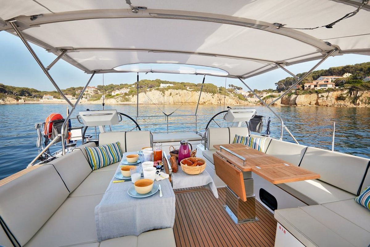 Cockpit of Olga V, a Beneteau Oceanis Yacht 62 - 3 + 1 sailboat at Grad Kaštela, Croatia