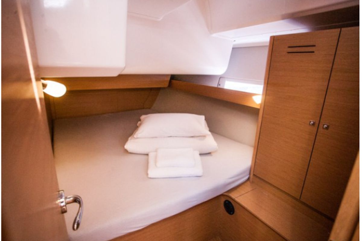 Cabin on Pinacolada, a Dufour 460 GL sailboat at Milazzo, Italy