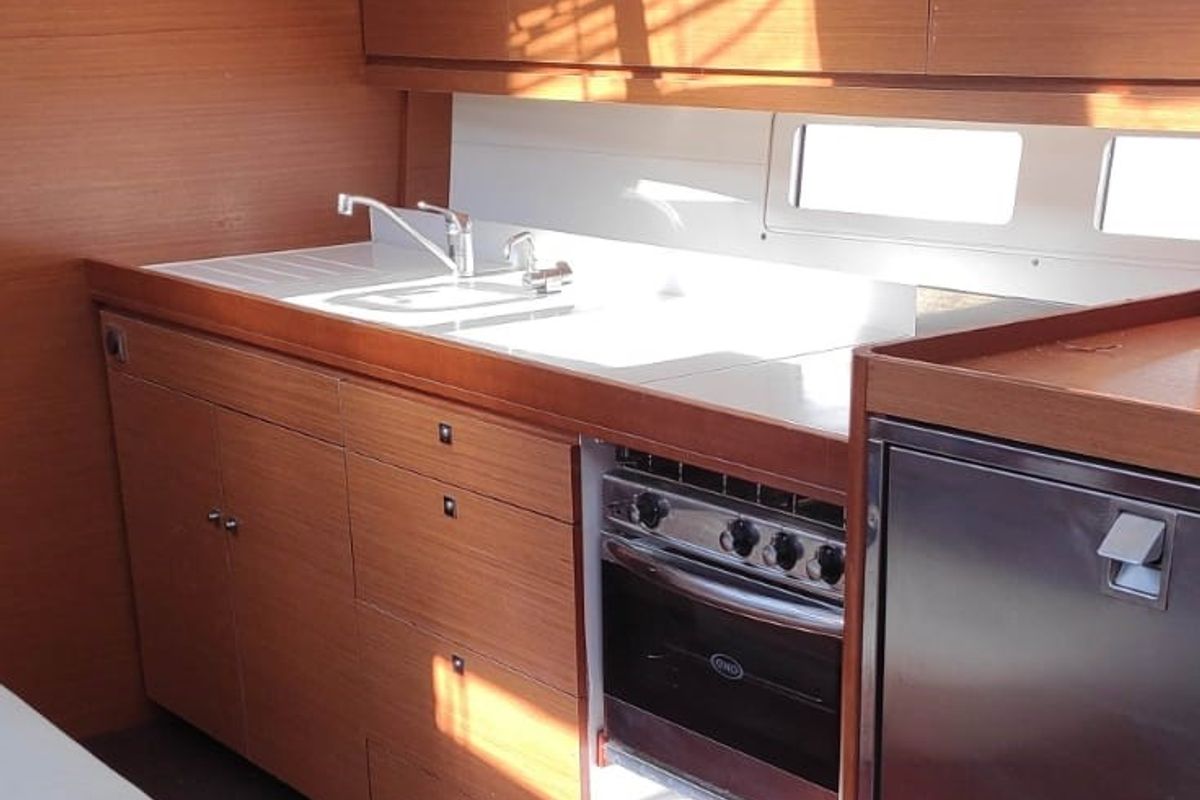 Galley of Pinacolada, a Dufour 460 GL sailboat at Milazzo, Italy