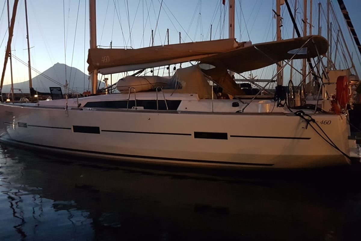 Exterior view of Pinacolada, a Dufour 460 GL sailboat at Milazzo, Italy