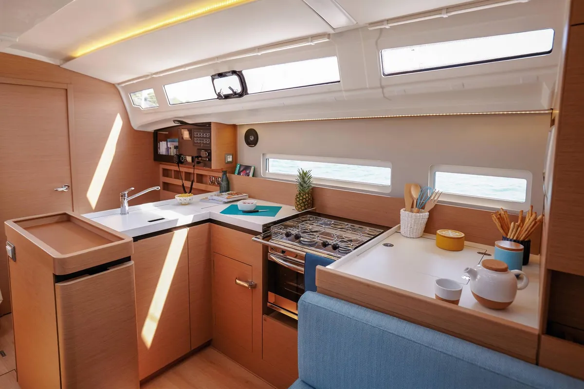 Galley of Alaska, a Jeanneau Sun Odyssey 410 sailboat at Municipal Unit of Ellomenos, Greece