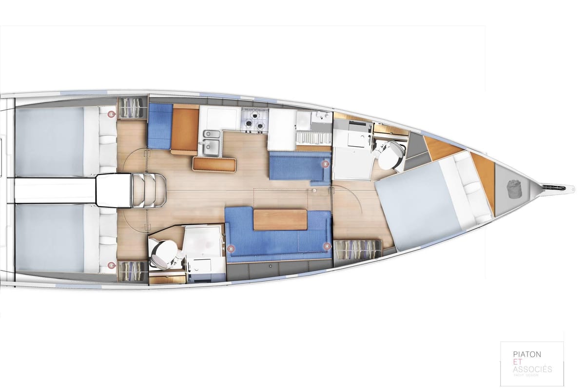 Floor plan of Alaska, a Jeanneau Sun Odyssey 410 sailboat at Municipal Unit of Ellomenos, Greece