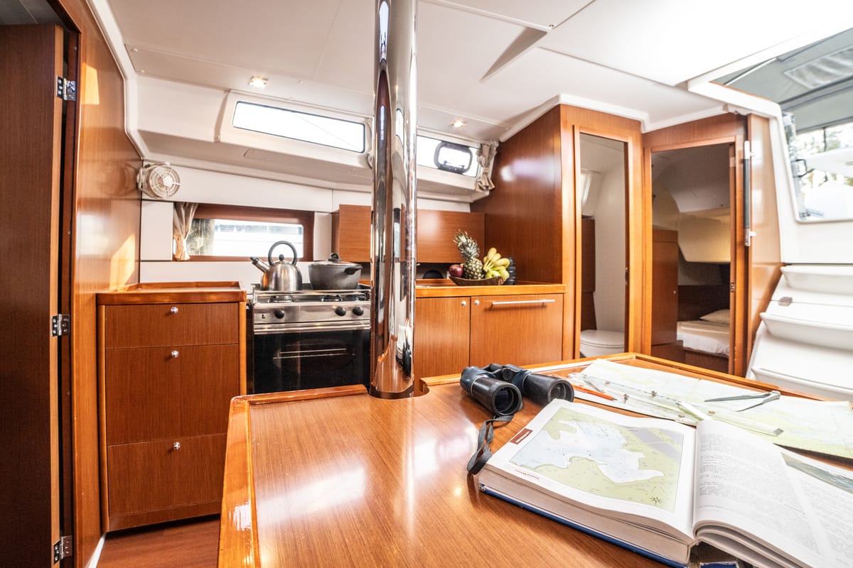 Salon of Rania, a Beneteau Oceanis 38.1 sailboat at Athens, Greece