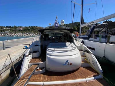 Deck of Lia, a Azimut Atlantis 55 motorboat at Pallini Municipal Unit, Greece