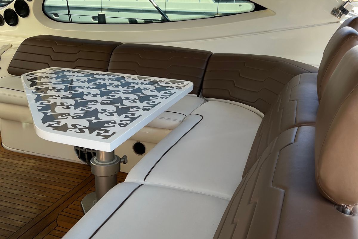 Deck of Lia, a Azimut Atlantis 55 motorboat at Pallini Municipal Unit, Greece
