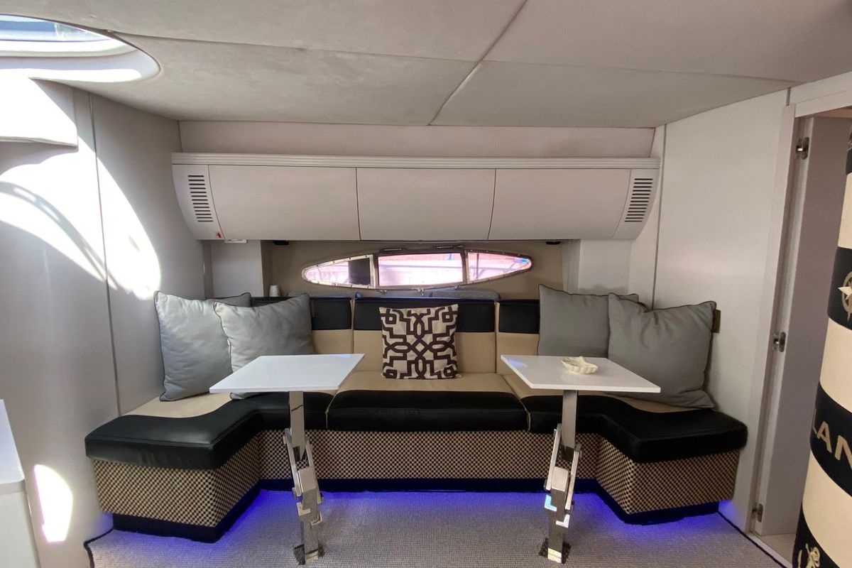 Salon of Lia, a Azimut Atlantis 55 motorboat at Pallini Municipal Unit, Greece