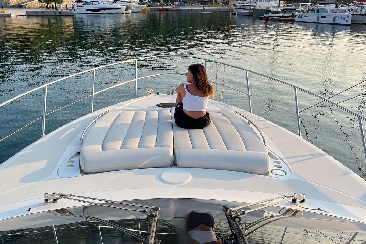 Deck of Lia, a Azimut Atlantis 55 motorboat at Pallini Municipal Unit, Greece