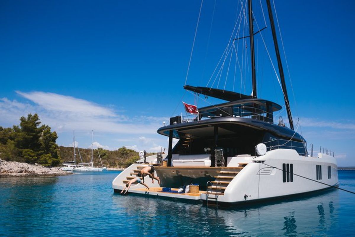 Exterior view of n + 1, a Sunreef Yachts Sunreef 70 catamaran at Grad Kaštela, Croatia