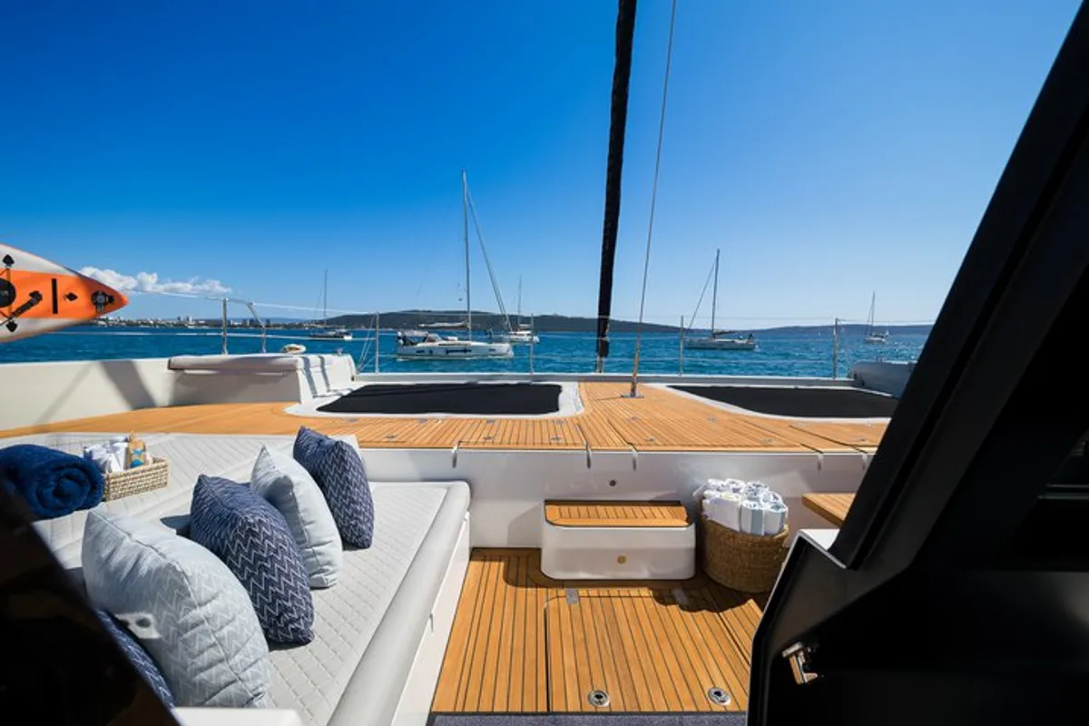 Deck of n + 1, a Sunreef Yachts Sunreef 70 catamaran at Grad Kaštela, Croatia