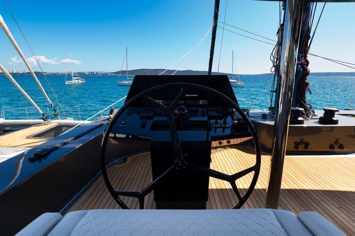 Cockpit of n + 1, a Sunreef Yachts Sunreef 70 catamaran at Grad Kaštela, Croatia