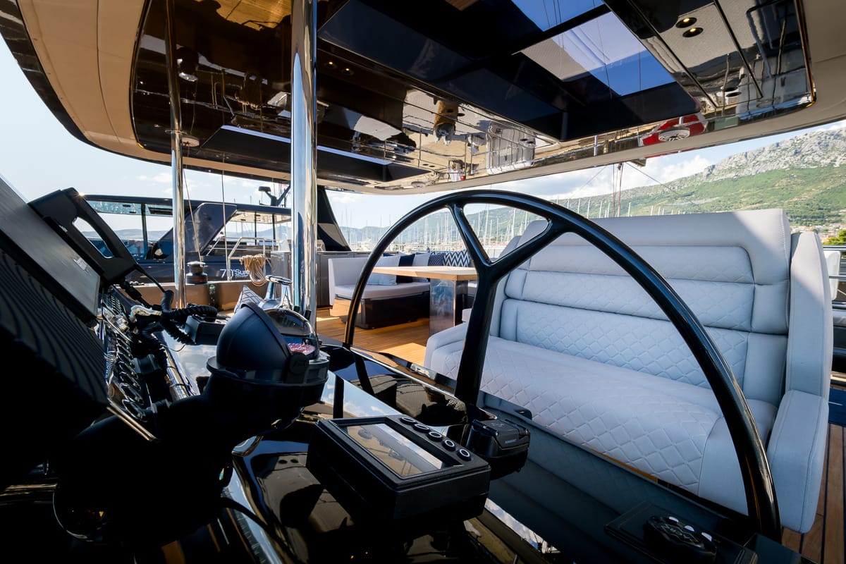 Cockpit of n + 1, a Sunreef Yachts Sunreef 70 catamaran at Grad Kaštela, Croatia