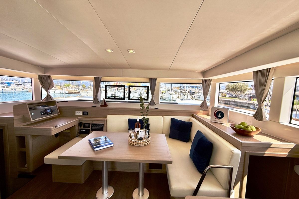 Salon of Blue Horizon, a Lagoon 40 catamaran at Municipal Unit of Ellomenos, Greece