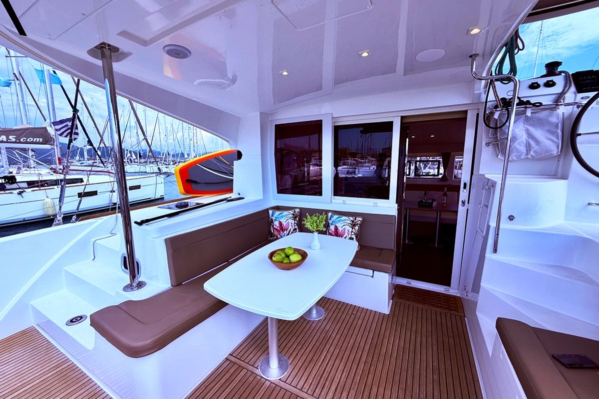 Deck of Blue Horizon, a Lagoon 40 catamaran at Municipal Unit of Ellomenos, Greece