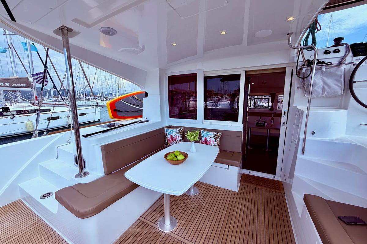 Deck of Blue Horizon, a Lagoon 40 catamaran at Municipal Unit of Ellomenos, Greece