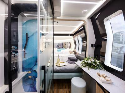 Cabin on Wave, a Wave Catamarans Wave 50 catamaran at Olbia, Italy
