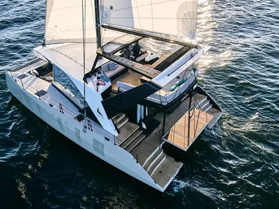 Exterior view of Wave, a Wave Catamarans Wave 50 catamaran at Olbia, Italy