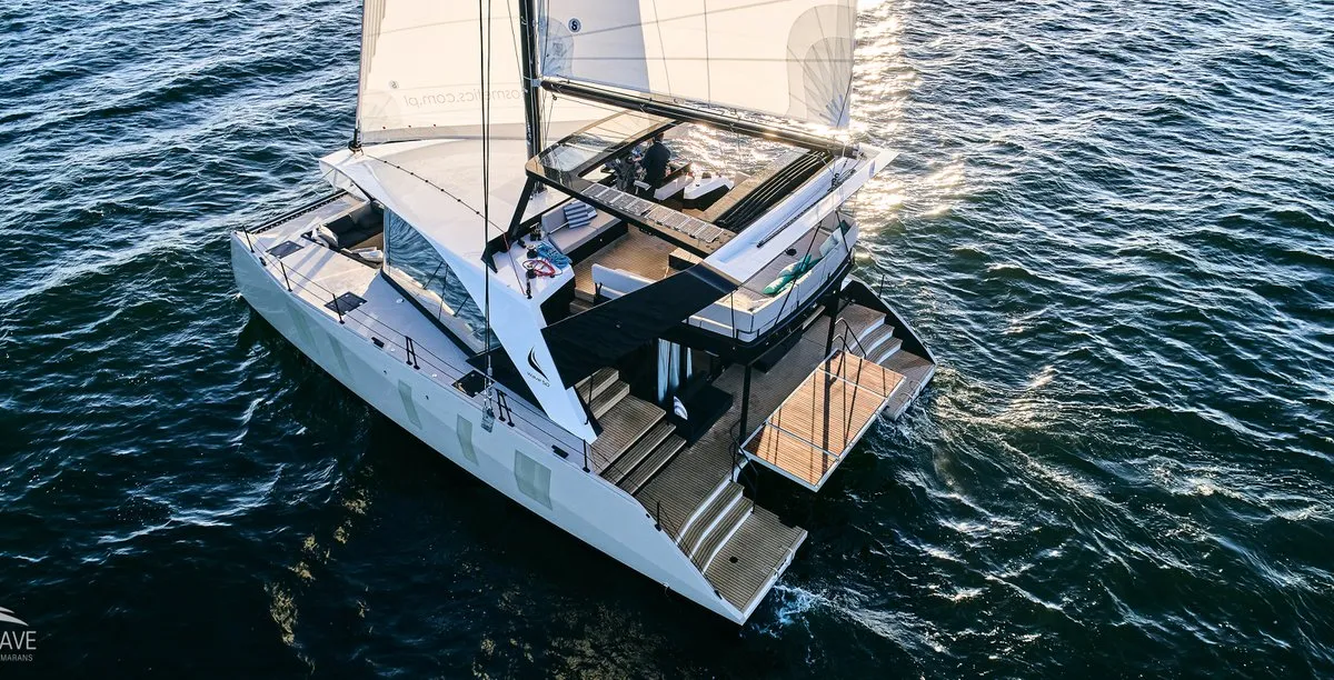 Exterior view of Wave, a Wave Catamarans Wave 50 catamaran at Olbia, Italy