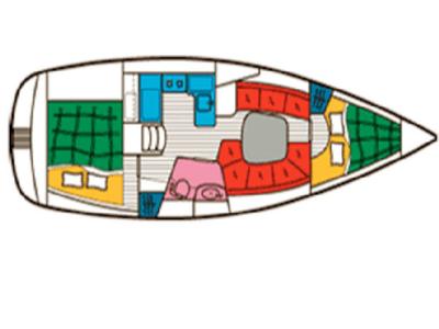 Floor plan of Romantika, a Beneteau Oceanis 331 sailboat at Gouvia, Greece