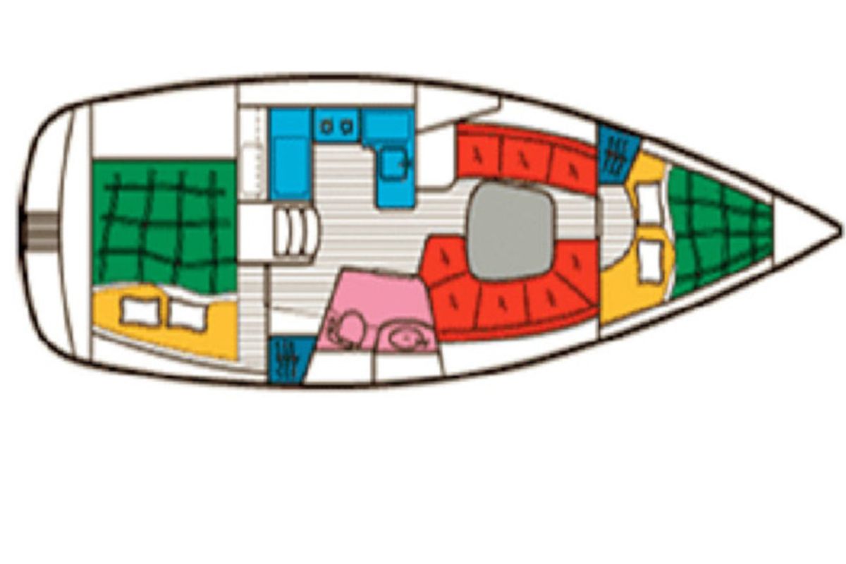 Floor plan of Romantika, a Beneteau Oceanis 331 sailboat at Gouvia, Greece