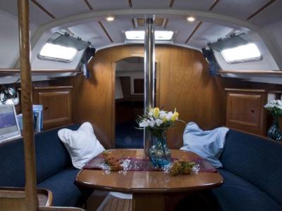 Salon of Romantika, a Beneteau Oceanis 331 sailboat at Gouvia, Greece