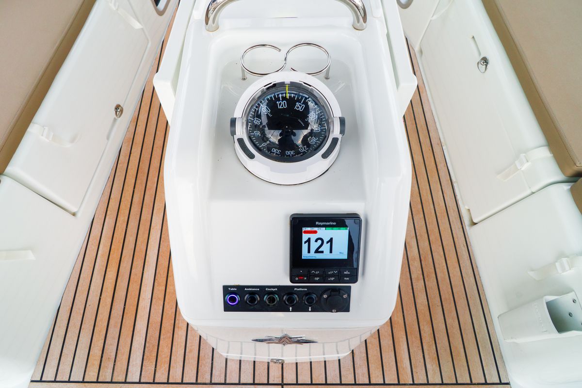Cockpit of Aquamarine, a Jeanneau Sun Odyssey 410 sailboat at Municipal Unit of Lefkada, Greece