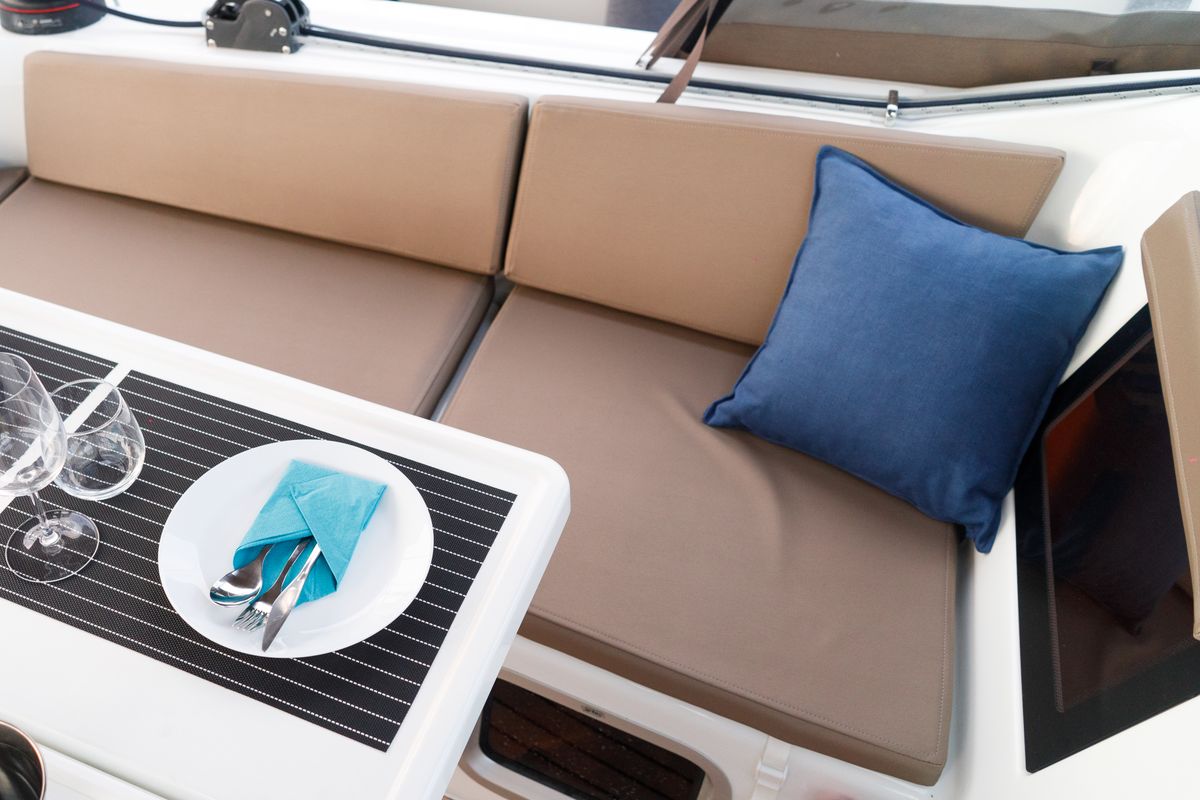 Deck of Aquamarine, a Jeanneau Sun Odyssey 410 sailboat at Municipal Unit of Lefkada, Greece