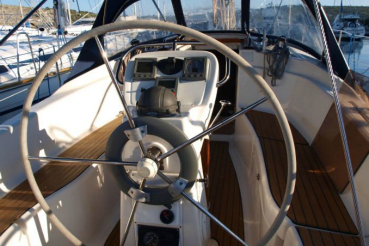 Cockpit of Sea Star, a Bavaria 32 Cruiser sailboat at Primošten, Croatia