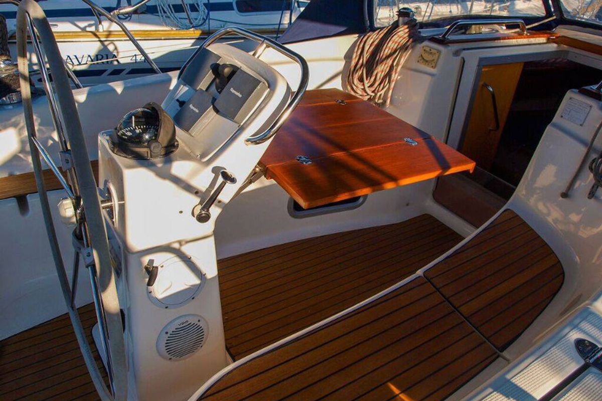 Cockpit of Sea Star, a Bavaria 32 Cruiser sailboat at Primošten, Croatia