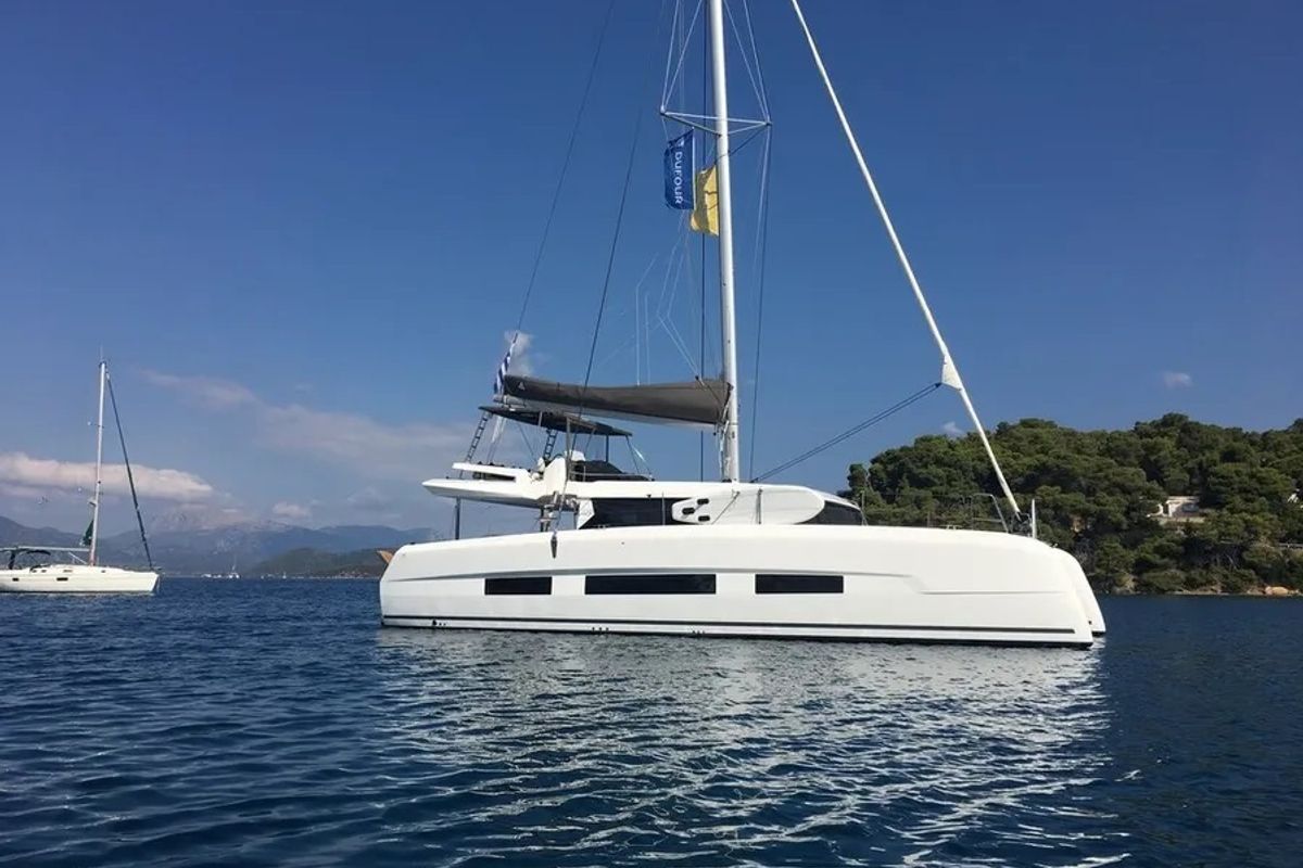 Exterior view of Blue Horizon, a Dufour 48 Catamaran catamaran at Preveza, Greece