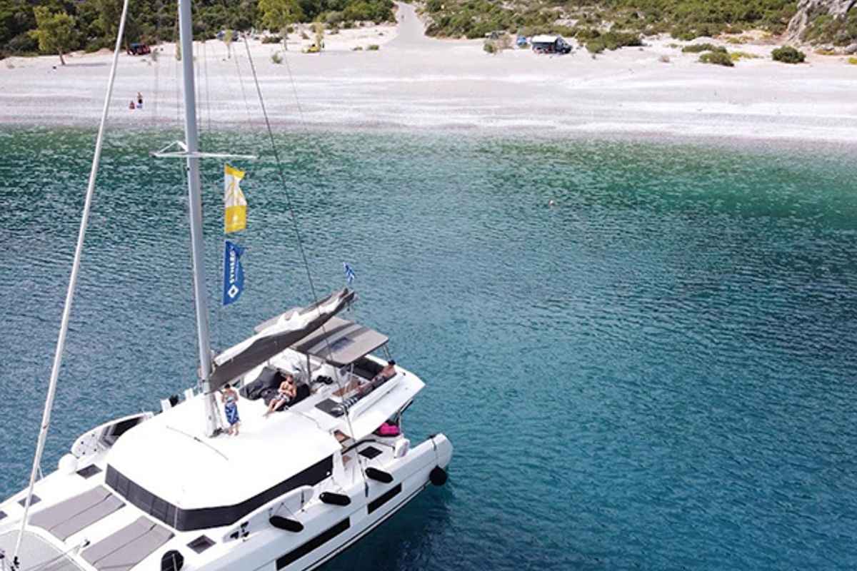 Exterior view of Blue Horizon, a Dufour 48 Catamaran catamaran at Preveza, Greece