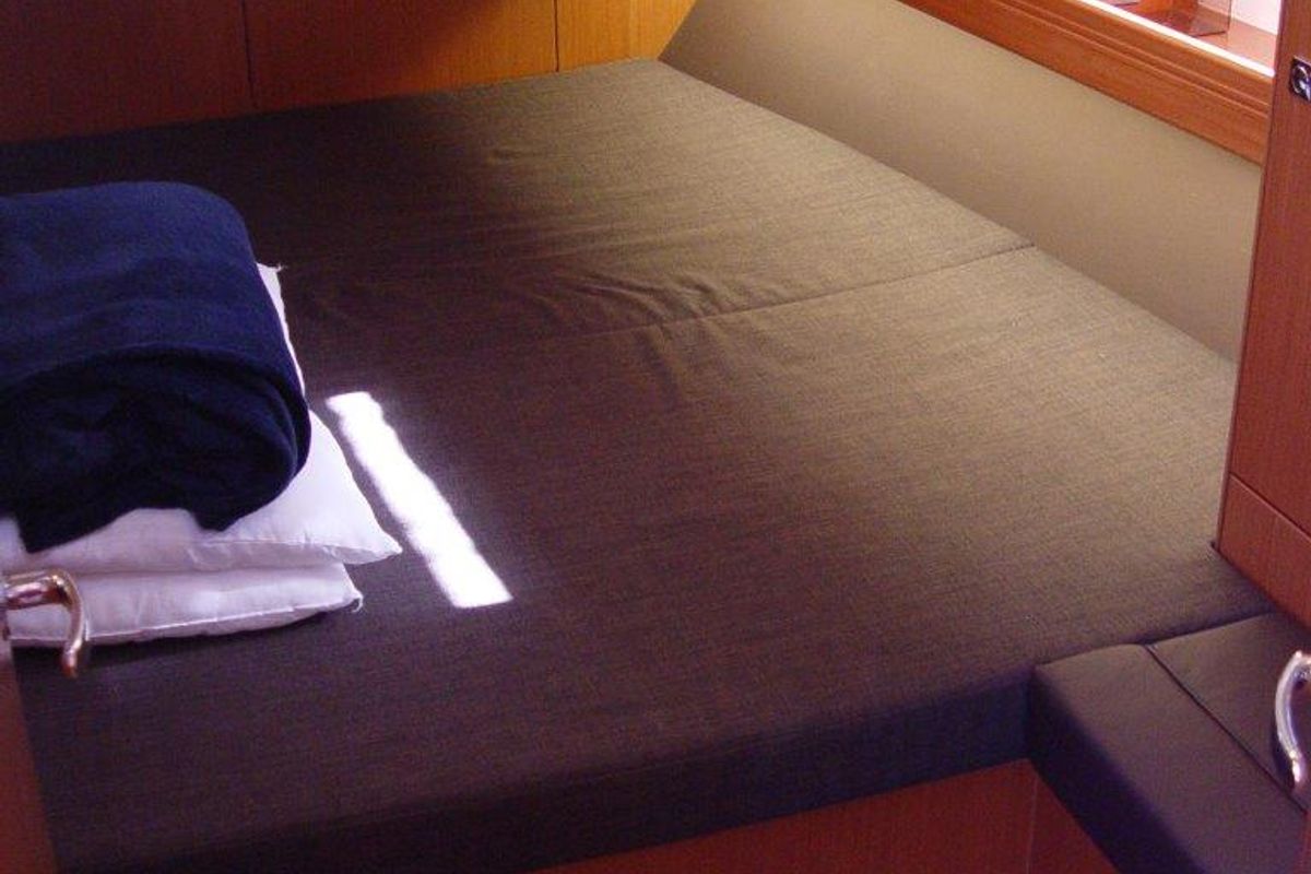 Cabin on Fenice, a Bavaria Cruiser 46 sailboat at Olbia, Italy