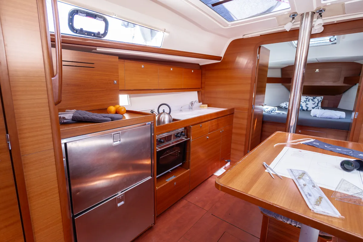 Galley of Cetus, a Dufour 382 Grand Large sailboat at Grad Pula, Croatia