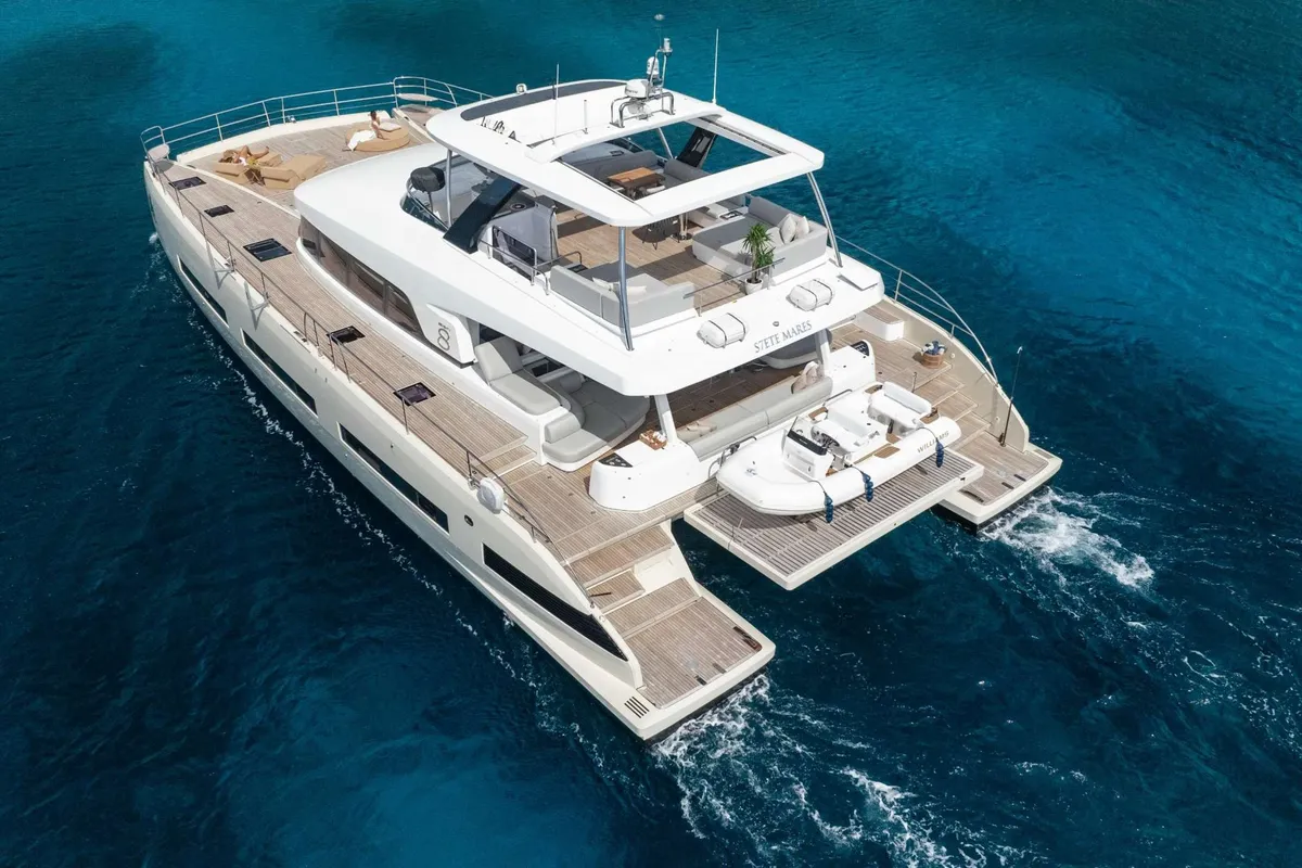 Siete Mares, a Lagoon Lagoon Seventy 8 catamaran at Olbia, Italy