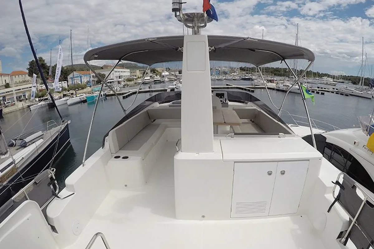 Deck of Ocean Dreamer, a Beneteau Swift Trawler 47 yacht at Grad Šibenik, Croatia