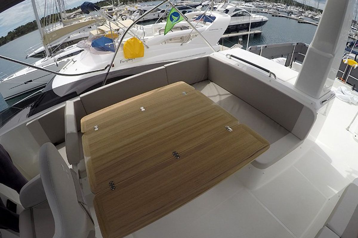 Deck of Ocean Dreamer, a Beneteau Swift Trawler 47 yacht at Grad Šibenik, Croatia