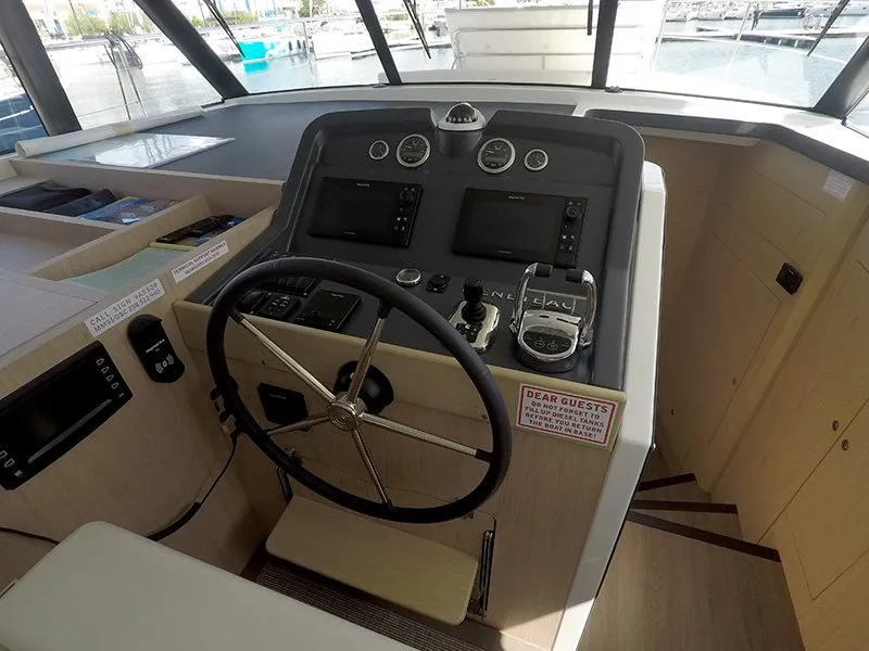 Cockpit of Ocean Dreamer, a Beneteau Swift Trawler 47 yacht at Grad Šibenik, Croatia
