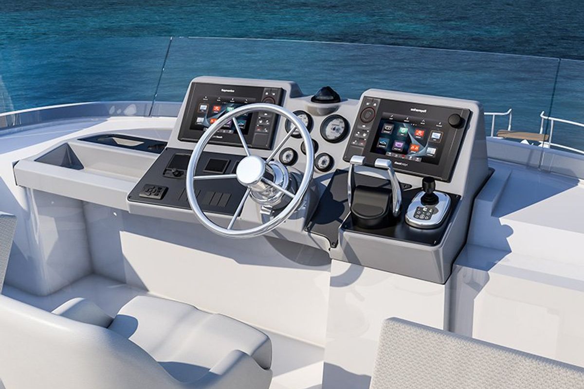 Cockpit of Ocean Dreamer, a Beneteau Swift Trawler 47 yacht at Grad Šibenik, Croatia