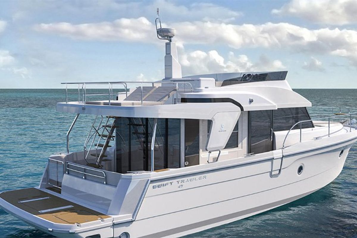 Exterior view of Ocean Dreamer, a Beneteau Swift Trawler 47 yacht at Grad Šibenik, Croatia