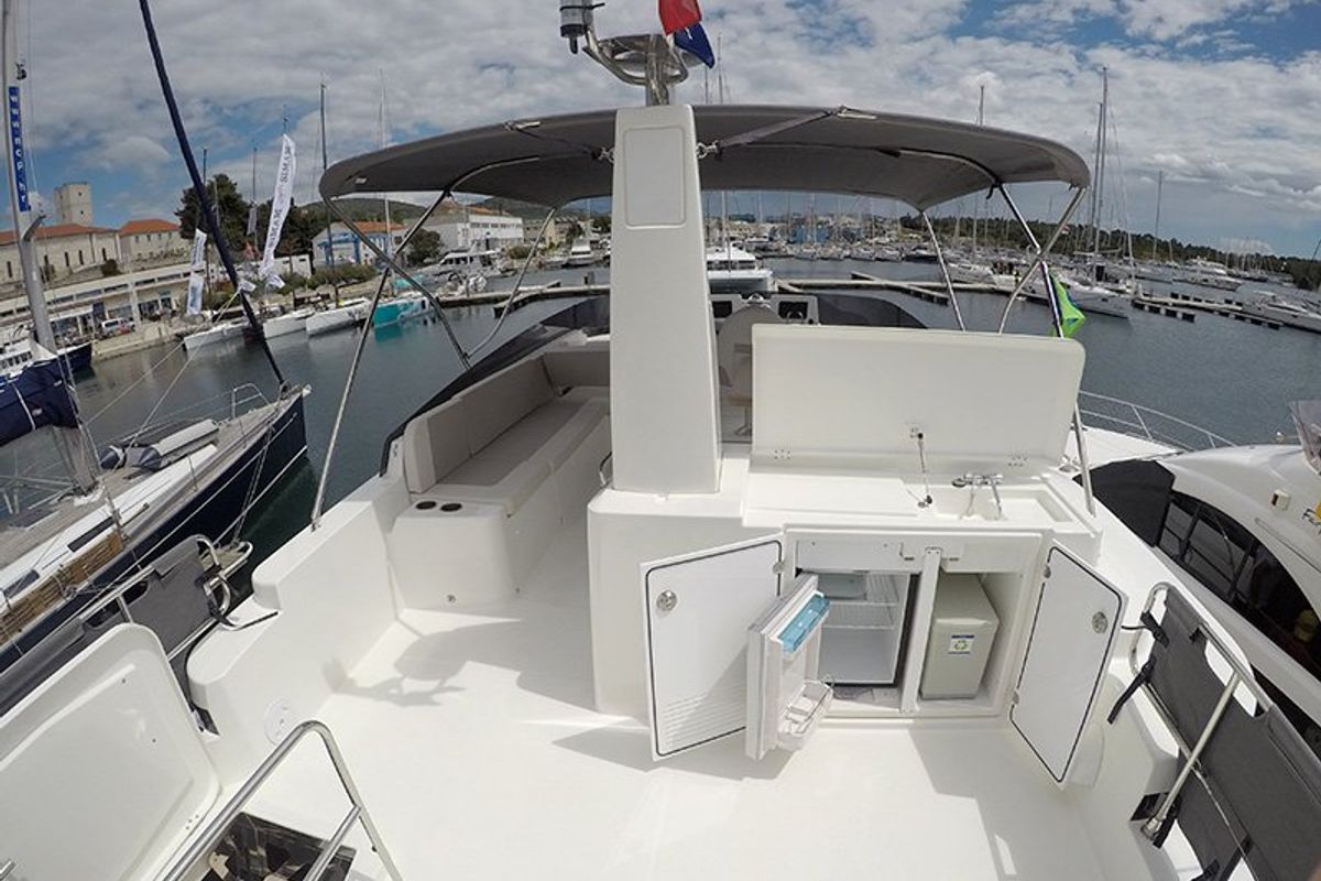 Deck of Ocean Dreamer, a Beneteau Swift Trawler 47 yacht at Grad Šibenik, Croatia