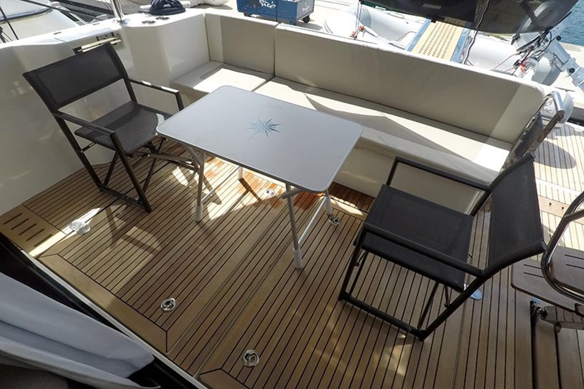 Deck of Ocean Dreamer, a Beneteau Swift Trawler 47 yacht at Grad Šibenik, Croatia