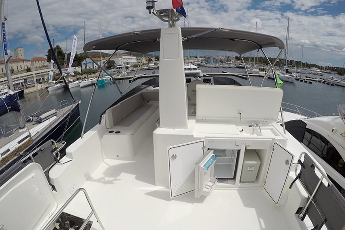 Deck of Ocean Dreamer, a Beneteau Swift Trawler 47 yacht at Grad Šibenik, Croatia
