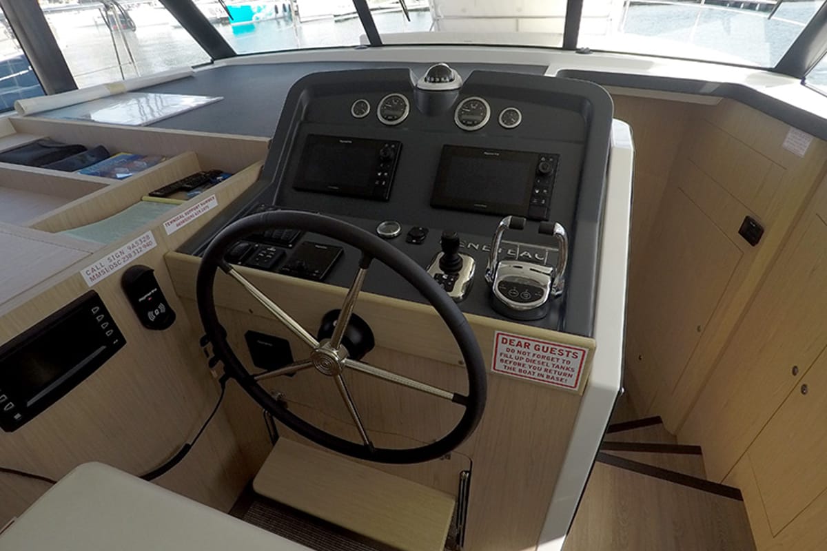 Cockpit of Ocean Dreamer, a Beneteau Swift Trawler 47 yacht at Grad Šibenik, Croatia