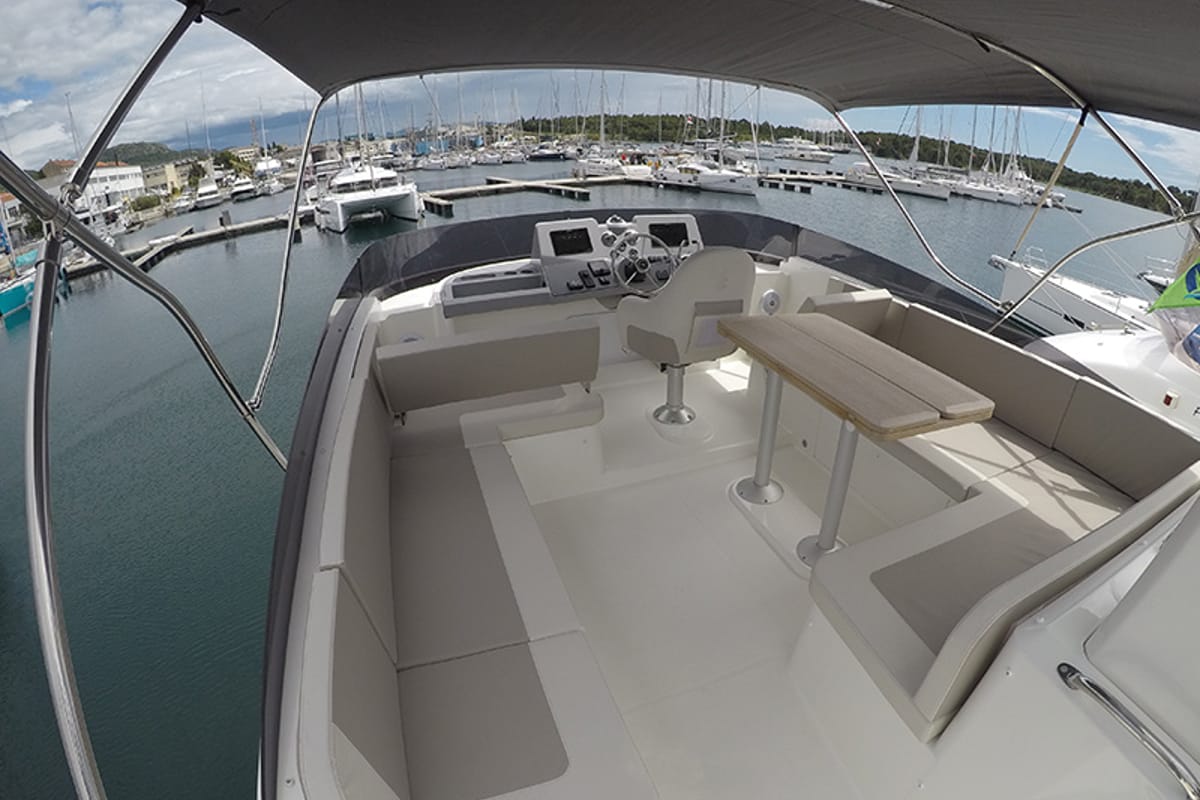 Deck of Ocean Dreamer, a Beneteau Swift Trawler 47 yacht at Grad Šibenik, Croatia