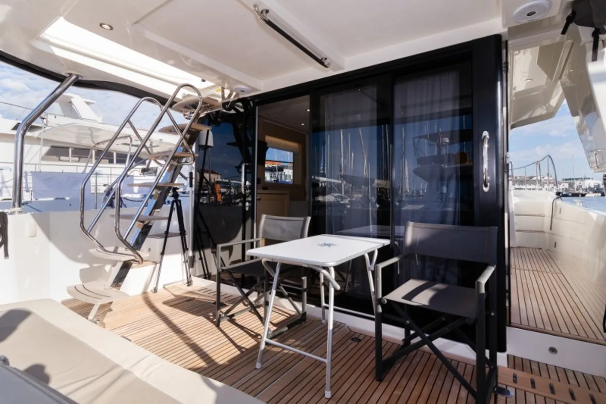 Deck of Ocean Dreamer, a Beneteau Swift Trawler 47 yacht at Grad Šibenik, Croatia